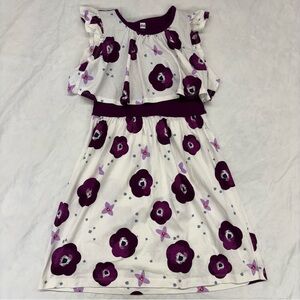 Tea Collection Purple White Floral Kids Dress Size 7 VGUC
